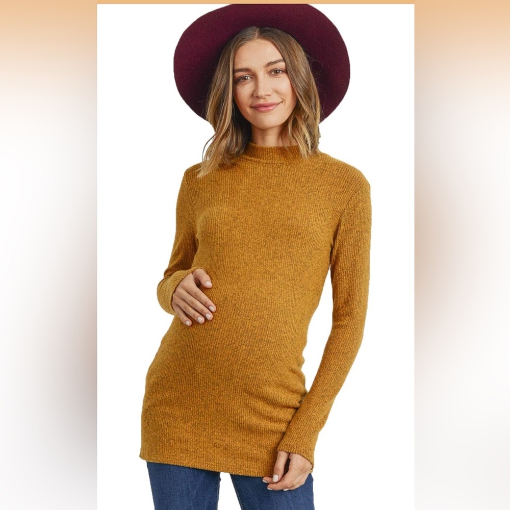 Hello MIZ Mustard Knit Maternity Top